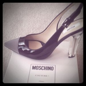 Moschino Milano Couture Cap-toe Leather Slingbacks